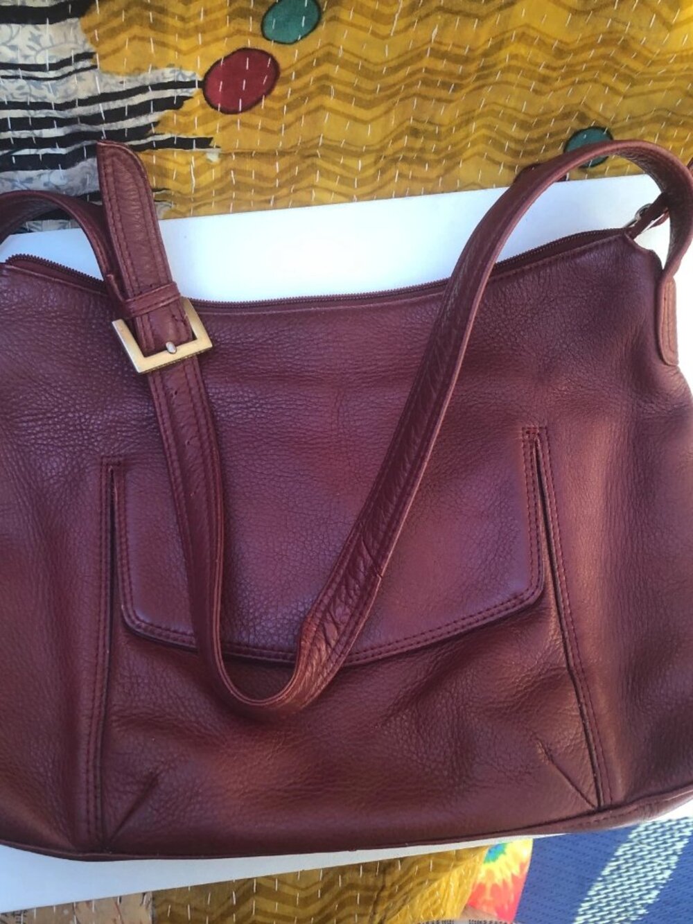 Stone Mountain Signature Collection Burgundy Pebbled Leather Shoulder Bag Purse